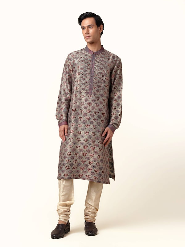 Indigo Silk Ajrakh Block Printed Long Kurta