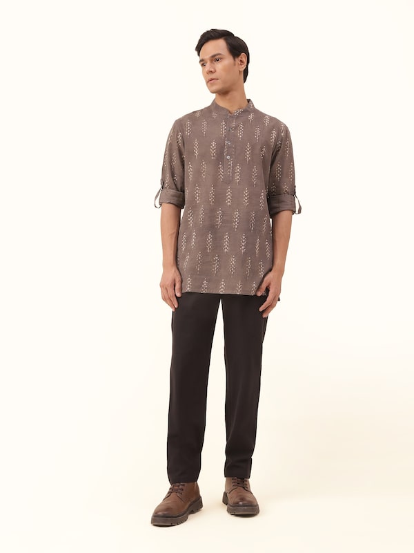 Grey Cotton Dabu Block Printed Shirt