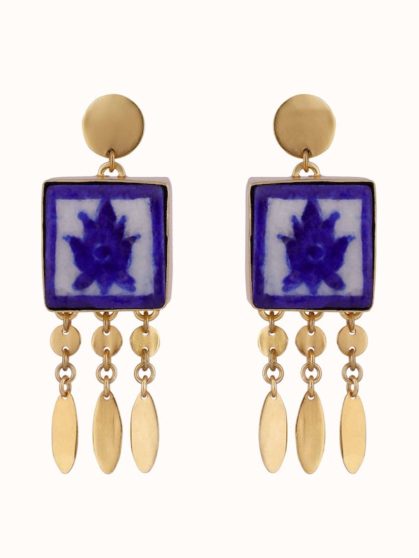Blue Pottery Drop Earrings