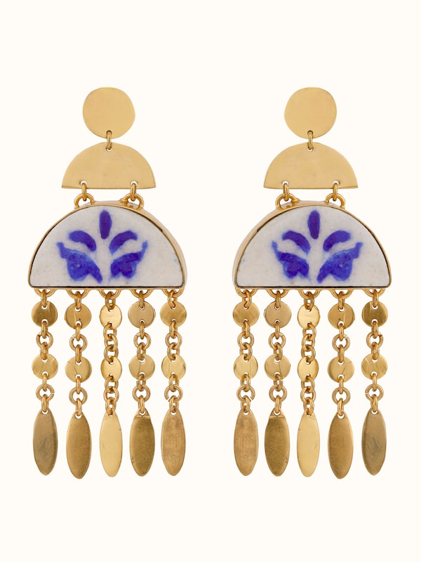Blue Pottery Drop Earrings