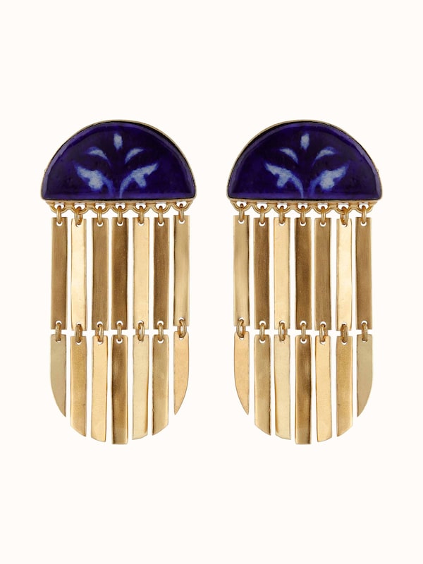 Blue Pottery Drop Earrings