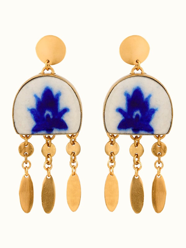 Blue Pottery Drop Earrings
