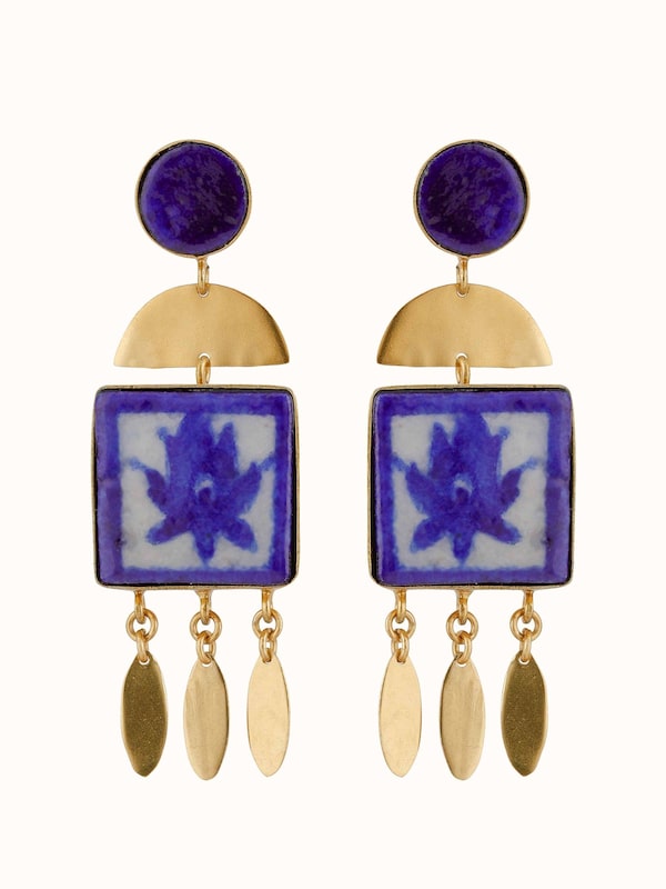 Blue Pottery Drop Earrings