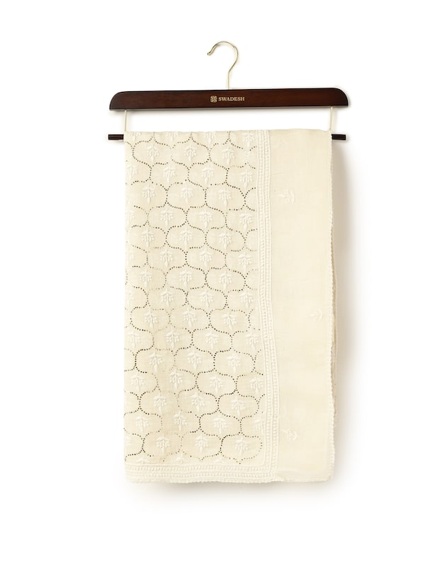 Off-white Cotton Silk Mukaish Embroidered Dupatta