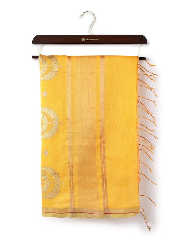 Yellow Cotton Silk Chanderi Dupatta With Shimmering Zari Border