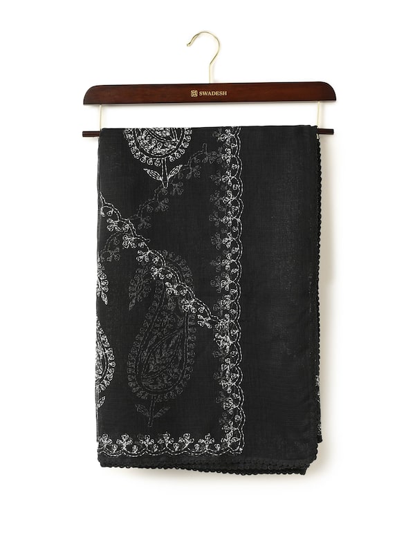 Black & White Cotton Silk Chikankari Dupatta