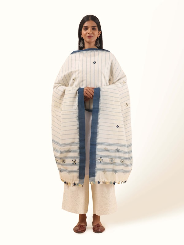 Blue Cotton Lambani Embroidered Dupatta