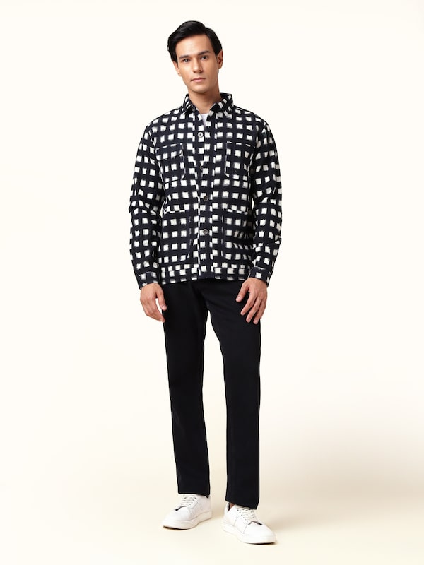 Black Cotton Telangana Ikat Bomber Jacket