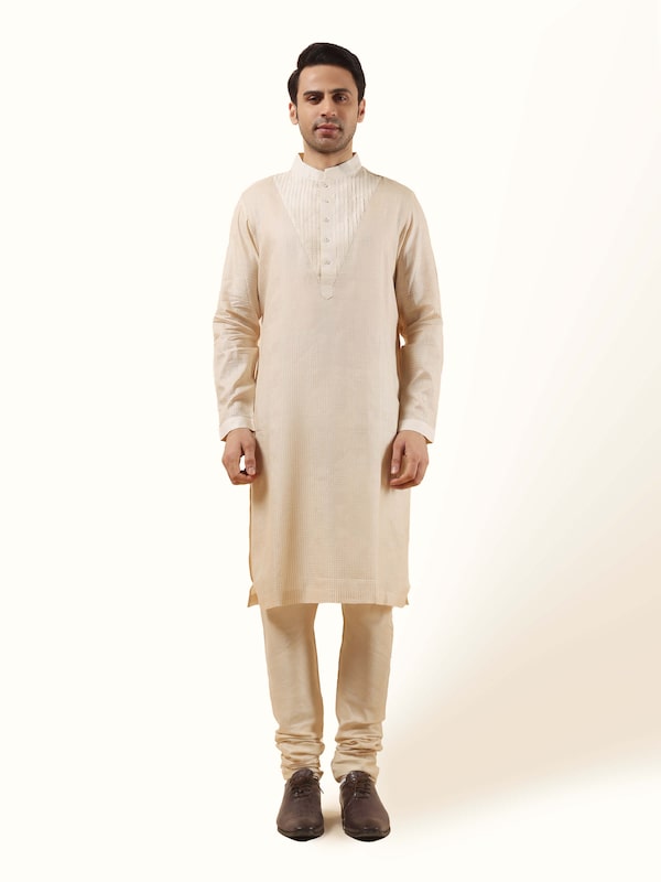 Light Beige Tussar Silk Long Kurta