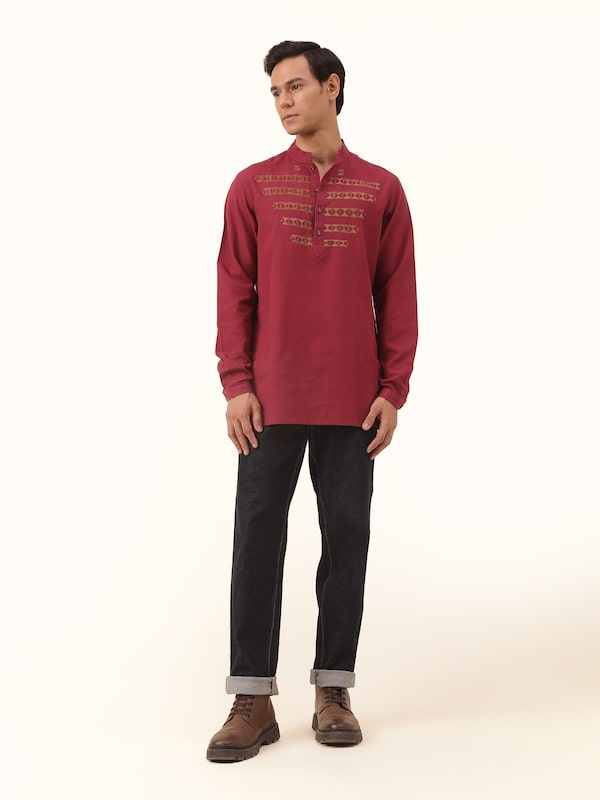 Maroon Cotton Desert Embroidered Kurta