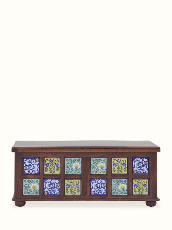 Sheesham Wood Blue Pottery Trunk