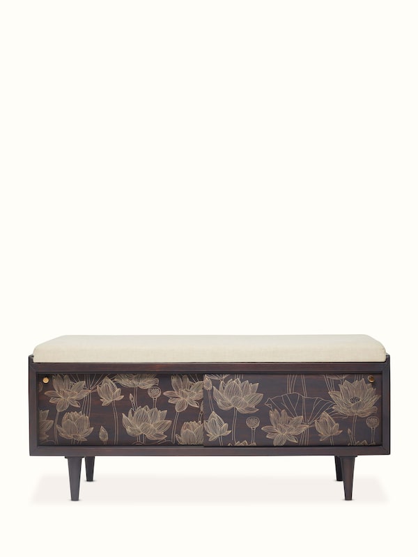 Sheesham Wood & Brass Tarkashi Bench