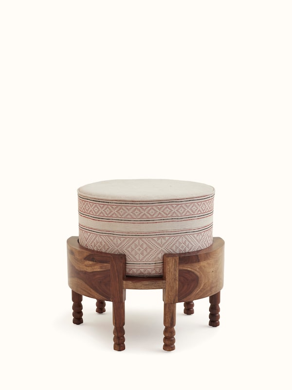 Bawan Buti Upholstered Sheesham Wood Ottoman