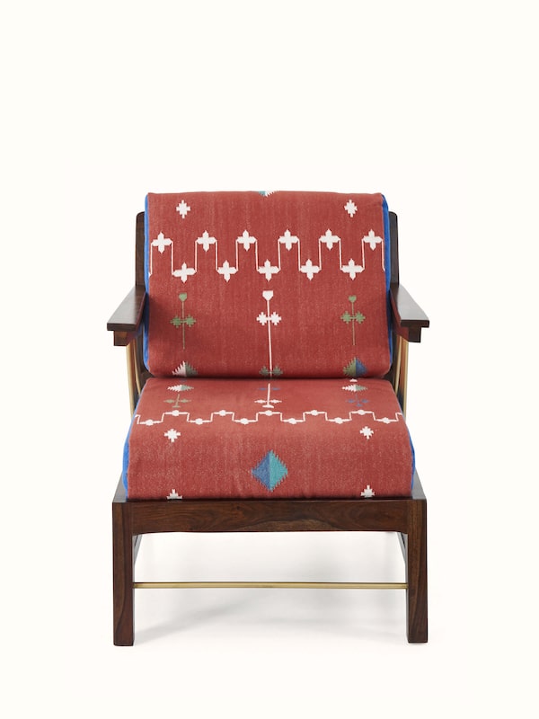 Panja Dhurrie Upholstered Sheesham Wood Armchair