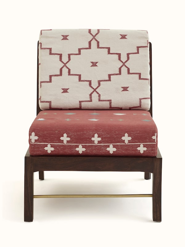 Panja Dhurrie Upholstered Sheesham Wood Lounge Chair