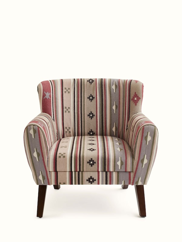 Panja Dhurrie Upholstered Sheesham Wood Wing Chair