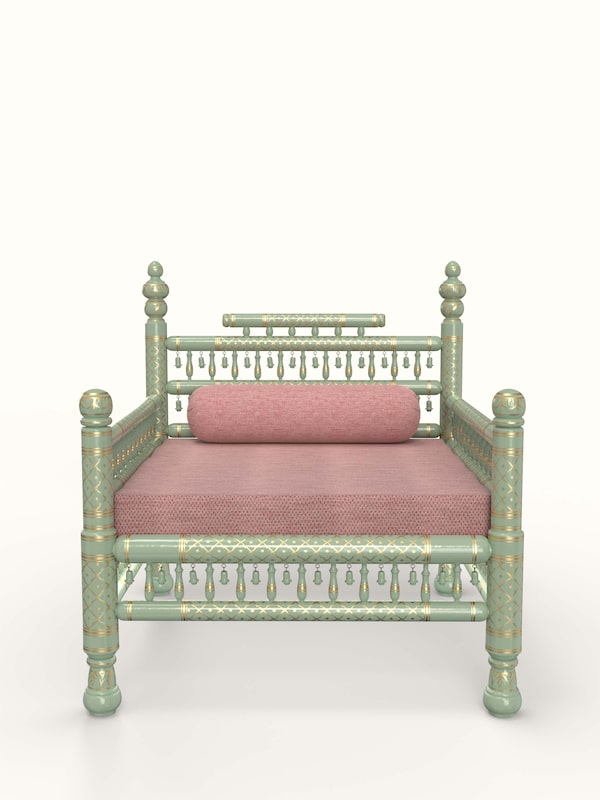 Aqua Upholstered Teak Wood Sankheda 1-seater Sofa