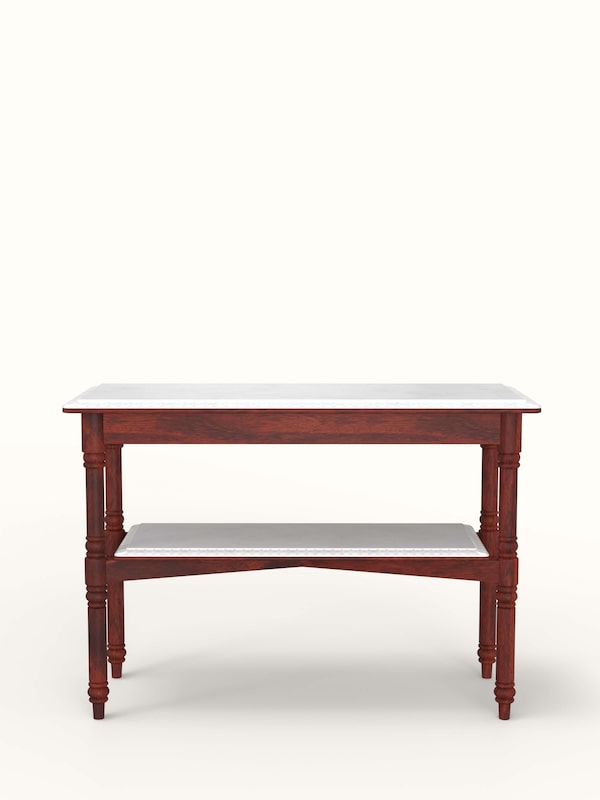 Honey Finish Carved Marble & Sheesham Wood Console Table