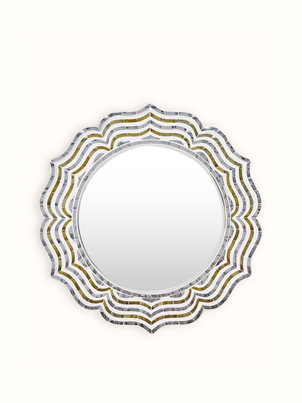 Glass Floral Design Inlay Wall Mirror