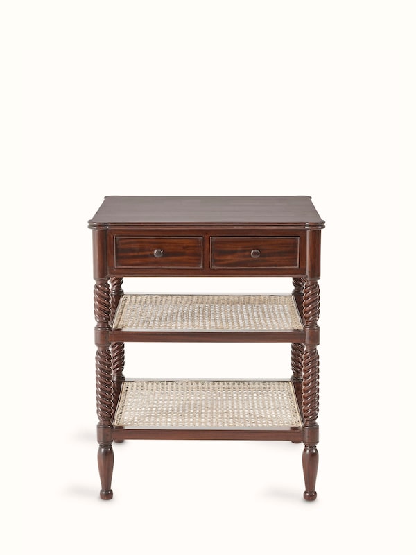 Mahogany Wood & Cane Bedside Table