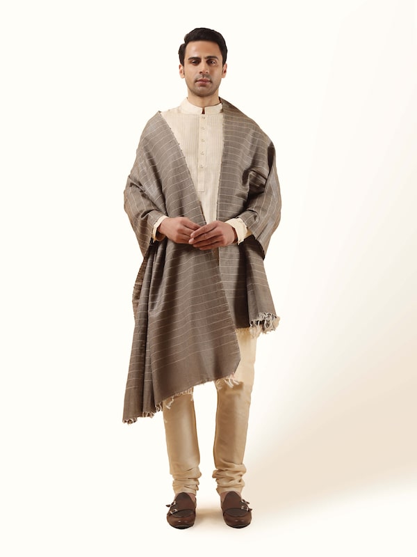 Light Grey Tussar Silk Shawl