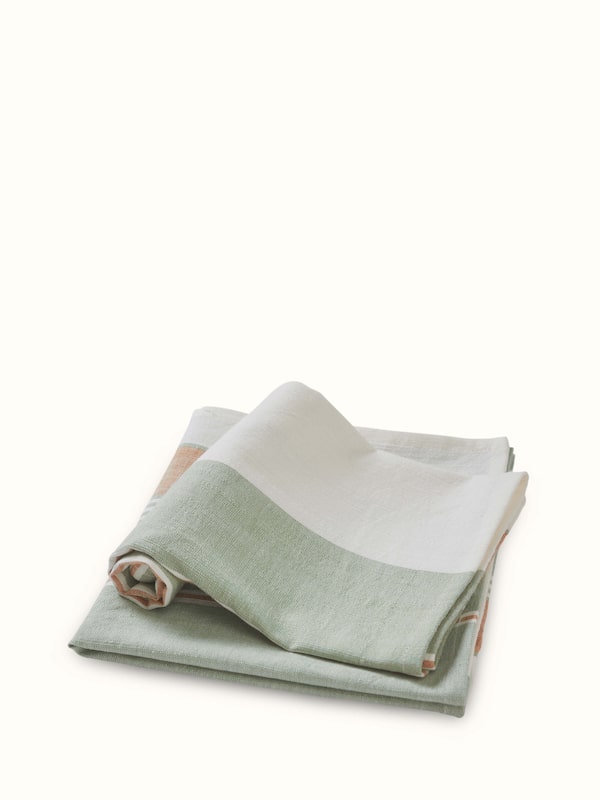 Aishani Green Stripe Cotton Hand Towels (2 Pcs)