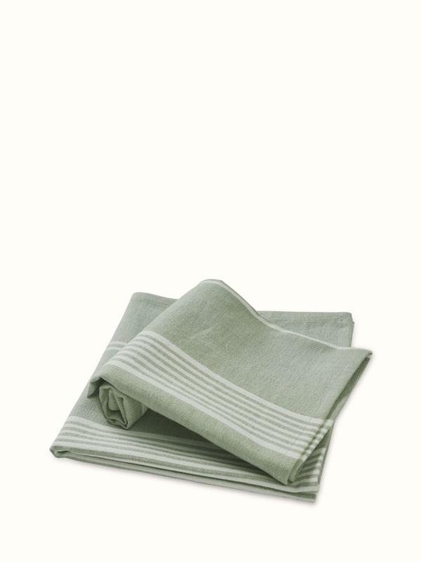 Simhi Green Stripe Cotton Hand Towels (2 Pcs)