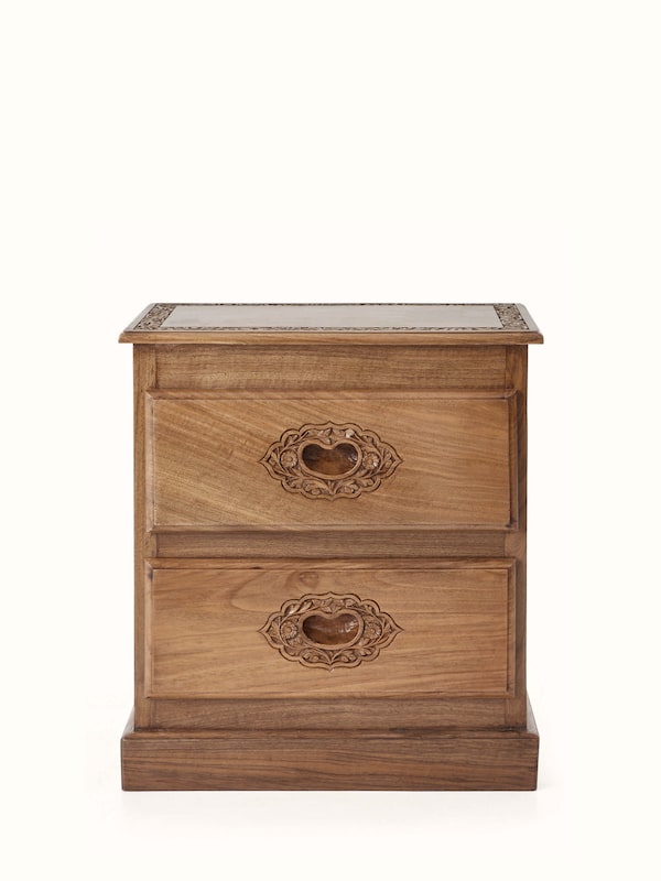 Carved Walnut Wood Bedside Table