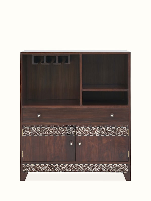 Sheesham Wood & Bone Inlay Bar Cabinet