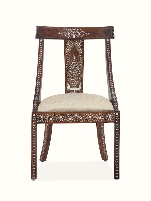 Upholstered Sheesham Wood Bone Inlay Dining Chair (2 Pcs)