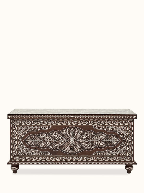 Sheesham Wood Bone Inlay Turned Leg Trunk