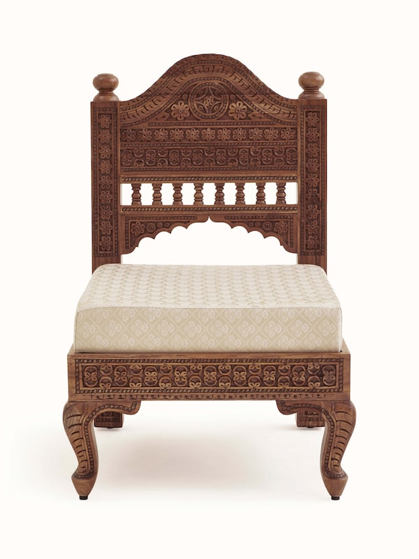 Carved Sheesham Wood Upholstered 1-seater Sofa