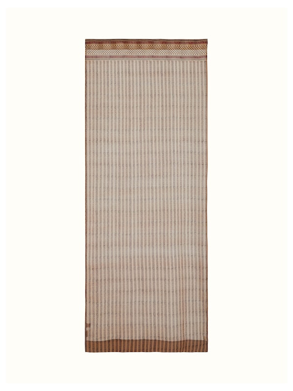 Vasudha Rust Floral Stripe Cotton Silk Bagru Hand Block Print Sheer Curtain (7 Ft)