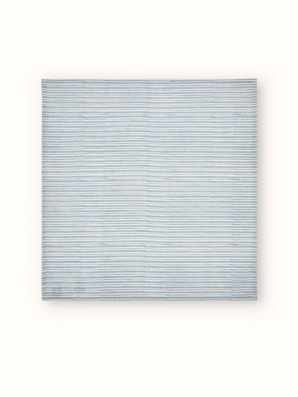 Anika Light Blue Stripe Cotton Linen Sanganeri Hand Block Printed Dinner Napkins (6 Pcs)