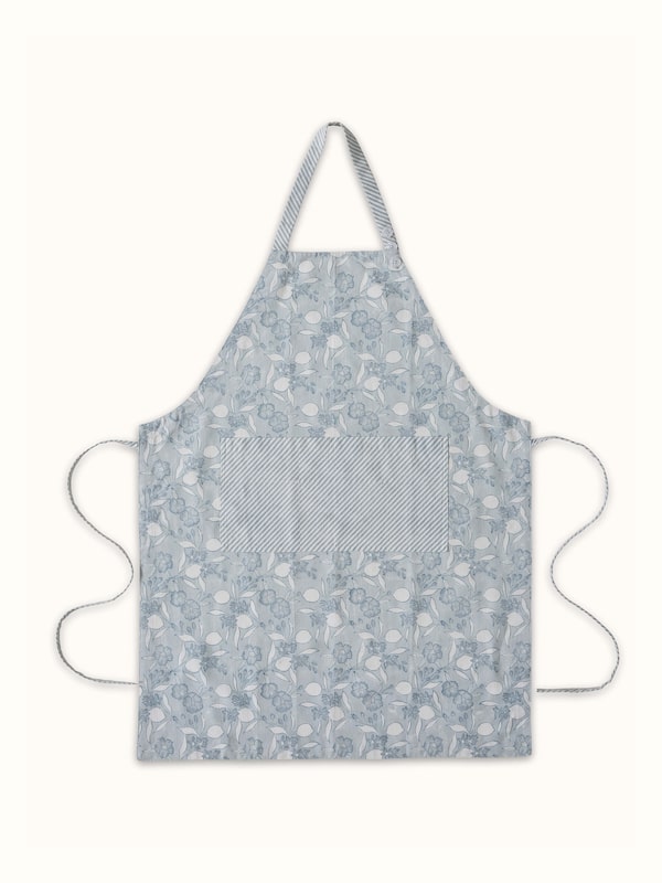 Anika Light Blue Floral Cotton Sanganeri Hand Block Printed Apron