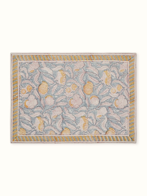 Samaha Grey Floral Cotton Sanganeri Hand Block Printed Table Mats (6 Pcs)