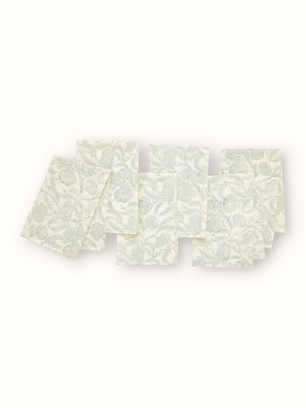 Samaha Allover Grey Floral Cotton Sanganeri Hand Block Printed Dinner Napkins (6 Pcs)