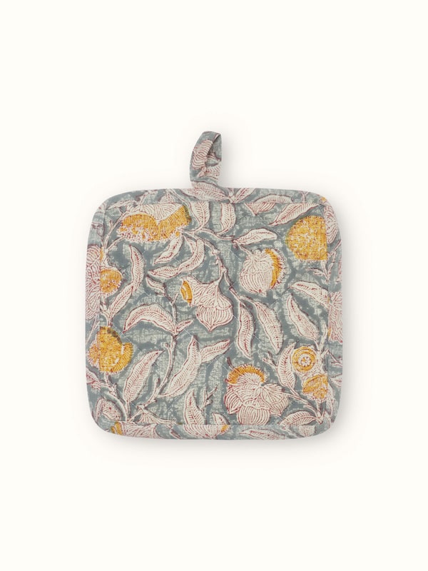 Samaha Grey Floral Cotton Sanganeri Hand Block Printed Pot Holder