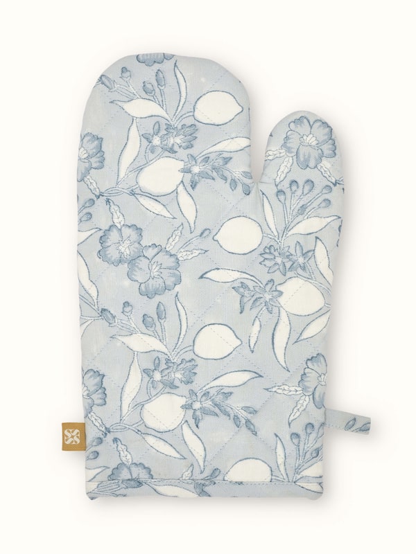 Anika Light Blue Floral Cotton Sanganeri Hand Block Printed Oven Mitts