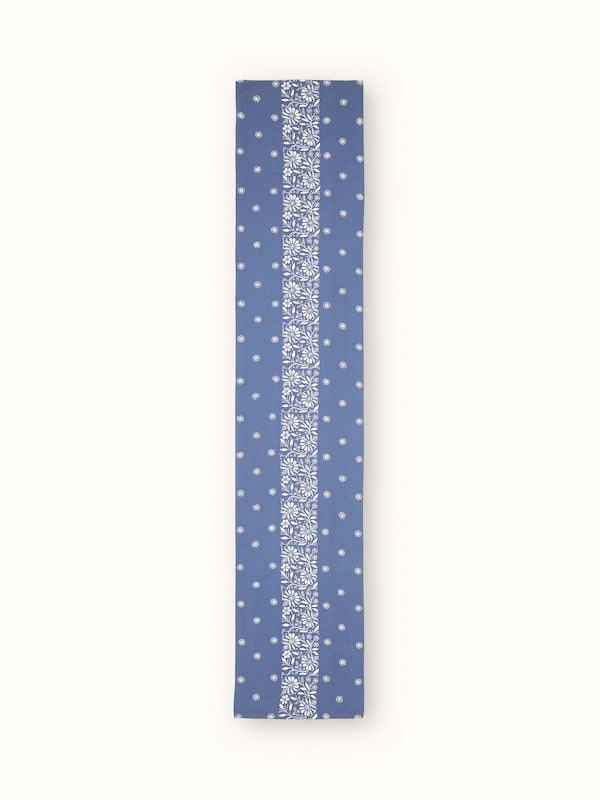 Rann Blue Border Linen Chikankari Hand Embroidered Bed Runner