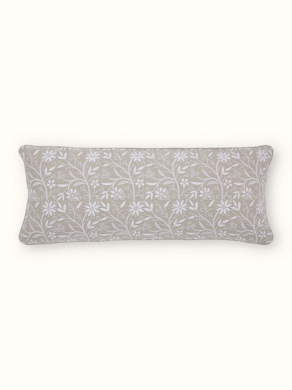 Rann Beige All-over Linen Chikankari Hand Embroidered Cushion Cover