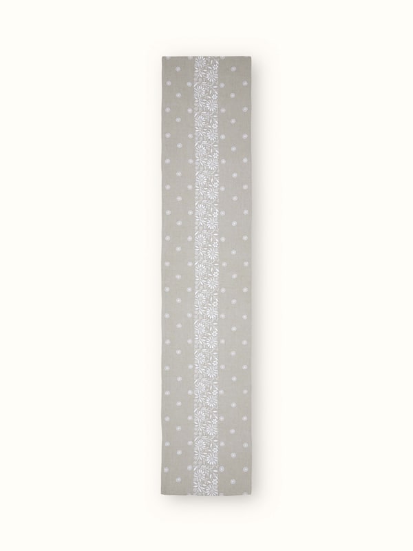 Rann Beige Border Linen Chikankari Hand Embroidered Bed Runner