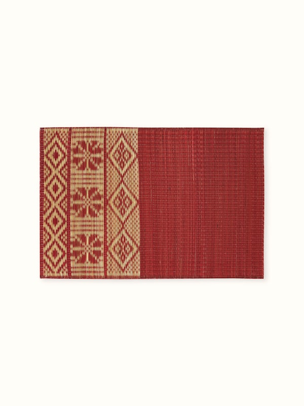 Prakriti Red Folk Geo Natural Fibre Madurkathi Table Mats (6 Pcs)