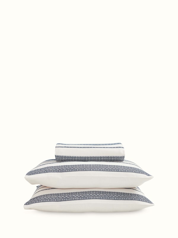 Adalaj Blue Stripe Cotton Bhujodi Extra-weft Queen-size Bedspread Set