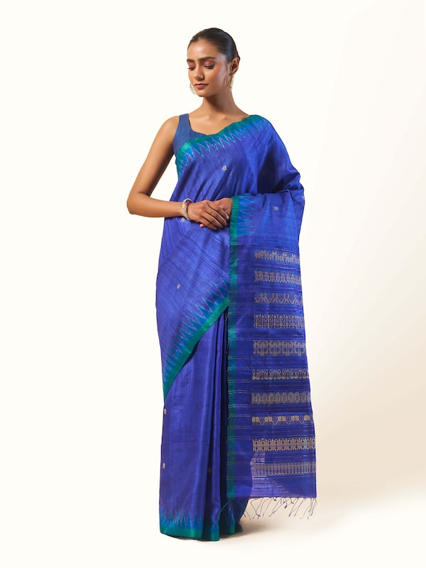 Blue Tussar Silk Saree