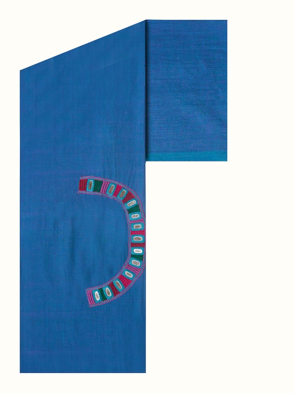 Solid Blue Cotton Lambani Embroidered Blouse Piece