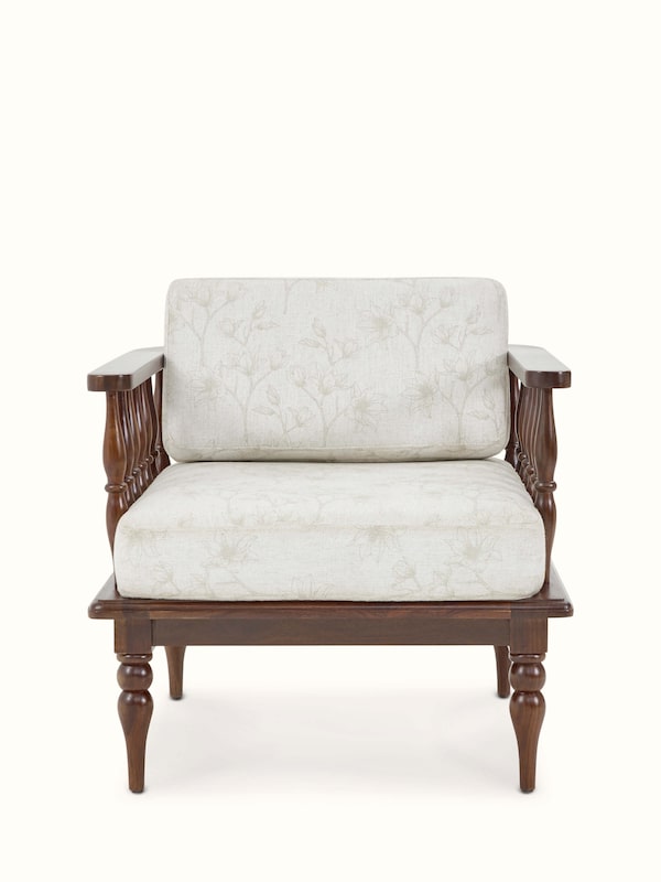 Teak Finish Upholstered Sheesham Wood 1-seater Sofa