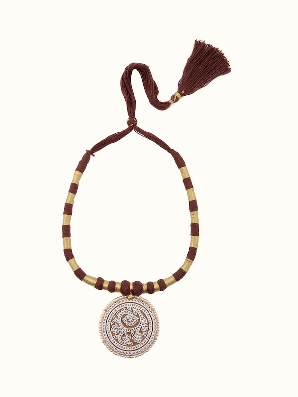 Wood Block Carving Collar Necklace