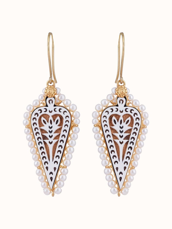 Wood Block Carving Drop Pair Earrings