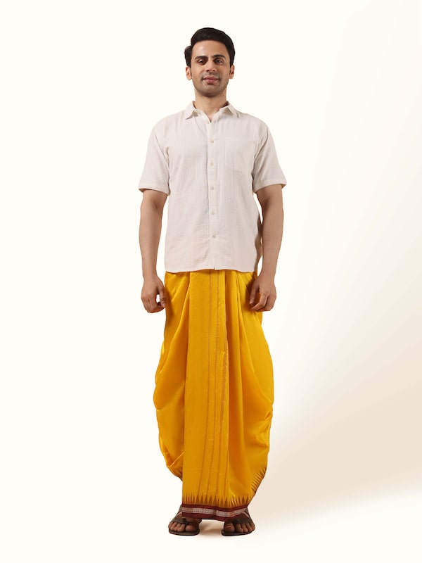 Yellow Mulberry Silk Unstitched Dhoti
